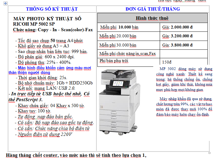 Cho thuê máy photoccopy tại Khu công nghiệp Quang Minh 