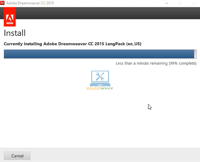 Đợi phần mềm Dreamweaver 2015 hoàn tất