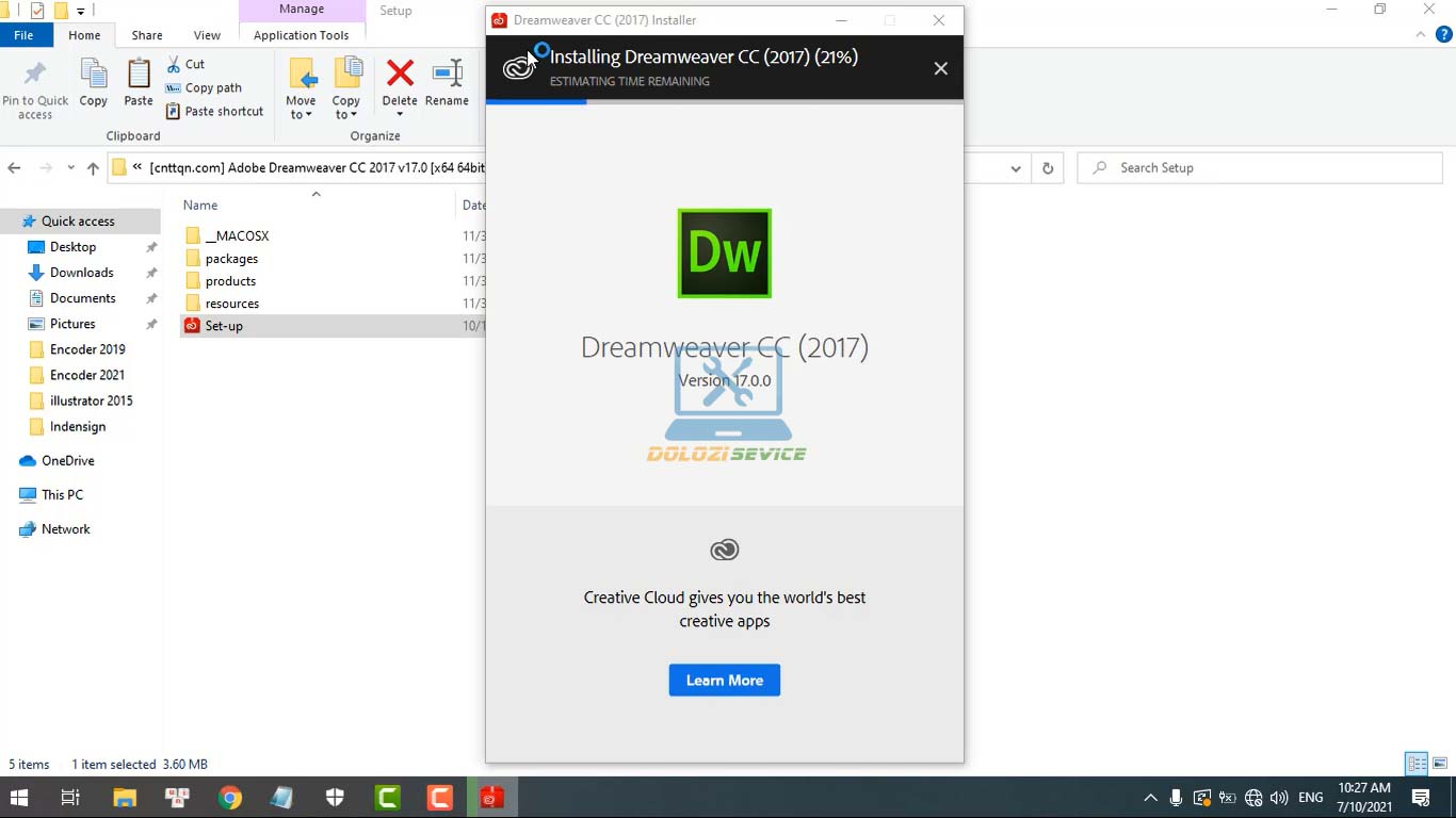 Đợi phần mềm Dreamweaver 2017 cài đặt hoàn tất