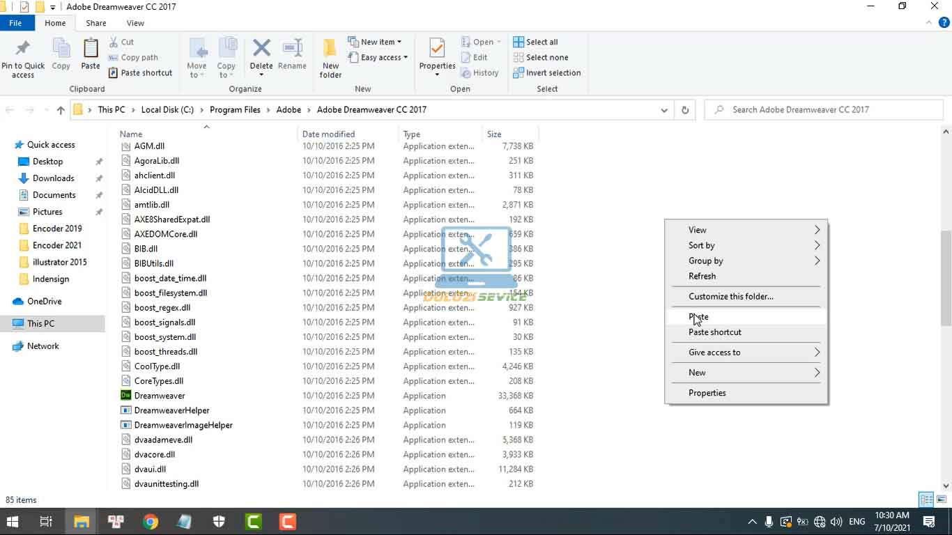 Dán vào thư mục cài đặt phần mềm Dreamweaver 2017
