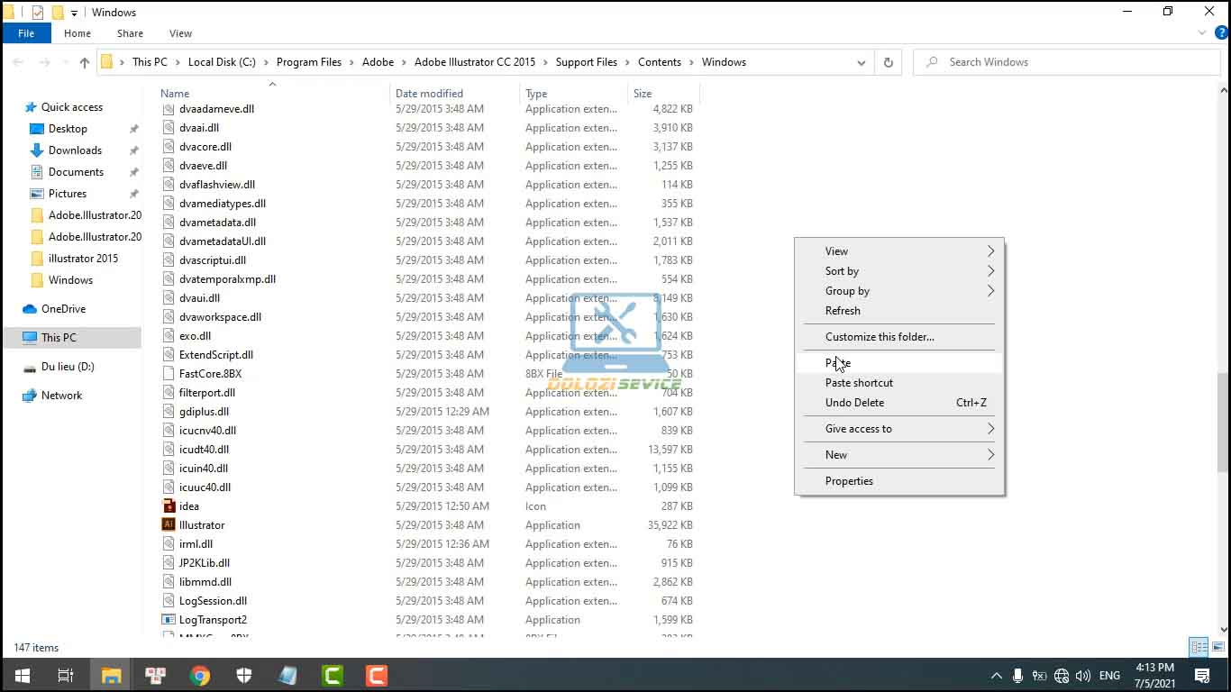 Dán phần mềm vừa Copy vào thư mục cài đặt illustrator 2015